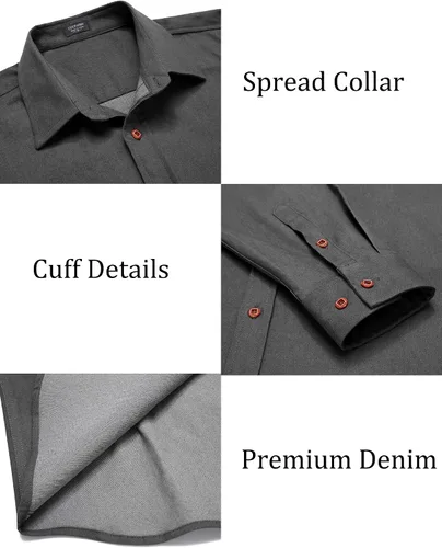 Vista 6 de COOFANDY Camisa vaquera de manga larga para hombre, estilo casual, con botones, chaqueta ligera