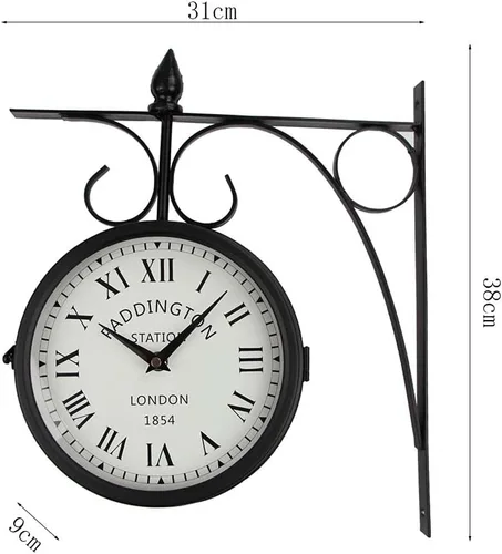 Vista 4 de Reloj de pared, reloj de doble cara Paddington Station Reloj de pared de metal giratorio de 360°