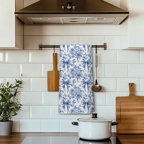 Vista 8 de Chinoiserie - Toallas de cocina florales con lazo coquette, paños de cocina florales azules y blancos para decoración de cocina, toallas de mano