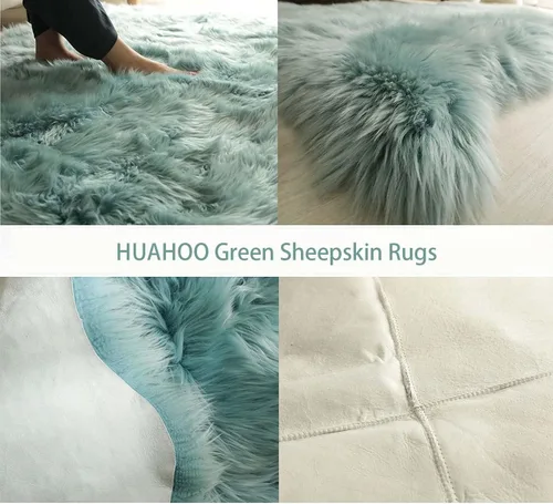 Vista 75 de HUAHOO Alfombra de piel de oveja genuina prémium Negra Real de Australia Piel de oveja natural de lujo, alfombra esponjosa de lana de cordero