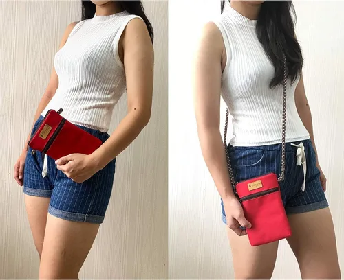 Vista 2 de Tainada Bolso cruzado para mujer, bolso de mano con cremallera y correa desmontable (rojo)
