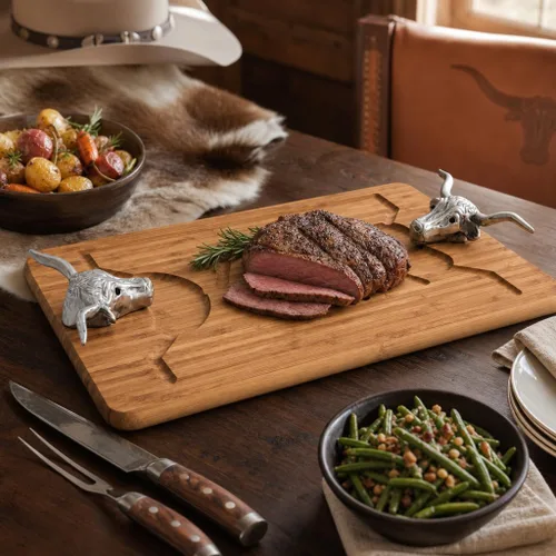Vista 6 de Arthur Court - Tabla de tallar de madera de bambú con mango de aluminio, perfecta para servir carnes o aperitivos, 20 x 13 pulgadas