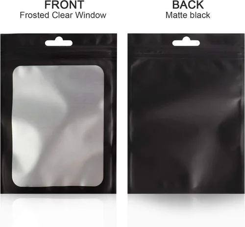 Vista 4 de 100 bolsas de Mylar resellables, a prueba de olores, con ventana transparente; bolsa de papel aluminio, plana, con cierre resellable.