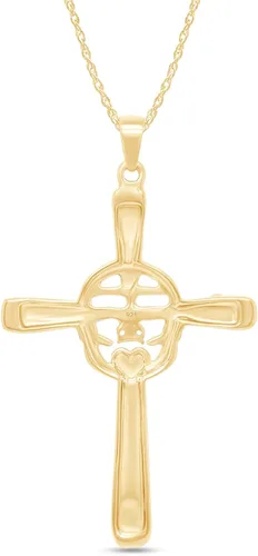 Vista 3 de AFFY Collar con colgante de cruz celta Claddagh en oro de 14 k sobre plata de ley