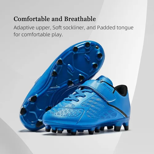 Vista 4 de LIGVIV Zapatos de fútbol para niños y niñas, sin cordones, para exteriores, terreno firme