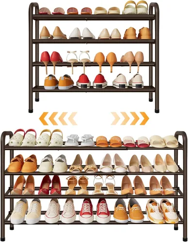 Vista 10 de Gewudraw Organizador de zapatos de 3 niveles, zapatero para armario, estante de metal de 28 pulgadas que se puede ampliar a 42 pulgadas