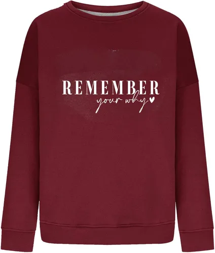 Vista 4 de Remember Your Why - Sudadera para mujer, casual, de manga larga, de gran tamaño, cuello redondo, clásica, lisa, cómoda