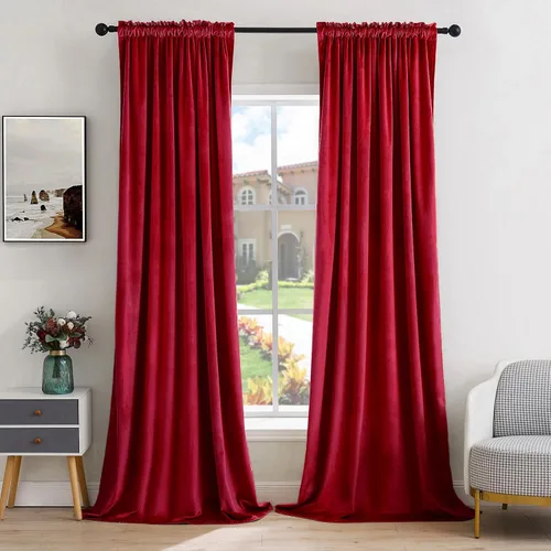 Vista 28 de MIULEE - Juego de 2 paneles de cortinas negro opacas y térmicas de terciopelo para la sala de estar y dormitorio, con bolsillo para cortinero, de 63