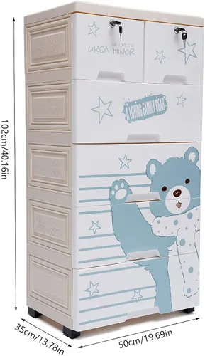 Vista 3 de Cajones de plástico, armario de almacenamiento con patrón de oso polar de 5 capas con 6 cajones, cajones de armario multicolor, organizador alto