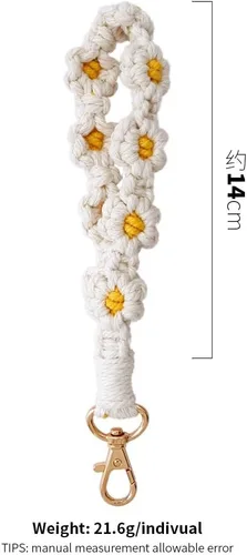 Vista 11 de Llavero de macramé bohemio hecho a mano con tejido de margarita