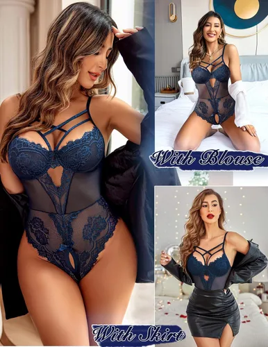 Vista 3 de Avidlove Body de lencería con arnés de encaje floral para mujer, camisón de una pieza