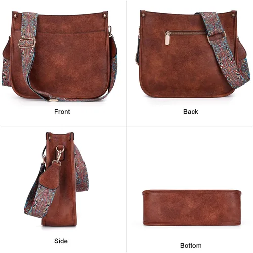 Vista 8 de HKCLUF Bolso cruzado para mujer, 2 piezas, de cuero, con 2 correas ajustables de leopardo, bolsa cruzada