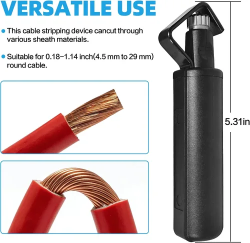 Vista 2 de Herramienta para pelacables redondos: diámetro de 3/16 a 1 1/8 pulgadas, profundidad ajustable: para cortes longitudinales, espirales y circulares
