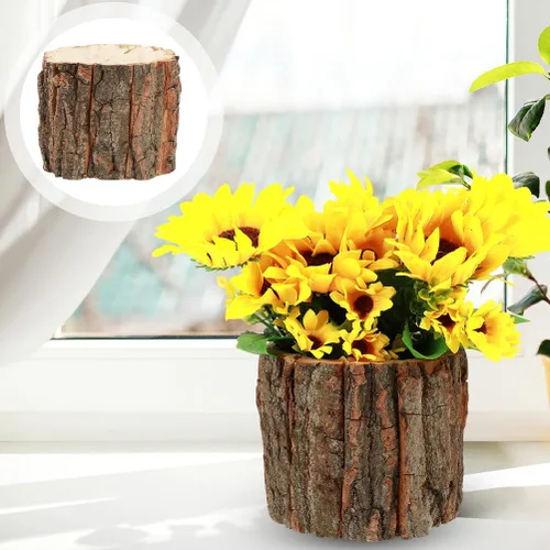 Vista 8 de HOMSFOU - Paquete de 3 cubos de flores impermeables de 3.54 x 3.54 x 3.14 pulgadas, contenedores de madera rústica para plantas de troncos, macetas