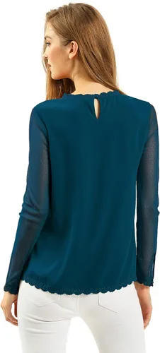 Vista 5 de Allegra K Blusa de manga larga de encaje de malla transparente para mujer