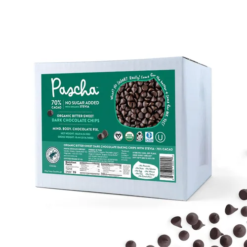 Vista 9 de Pascha Mini chispas de chocolate semidulce orgánico a granel para hornear, 55% de cacao, sin alérgenos, sin OMG, veganas y de comercio justo, 10