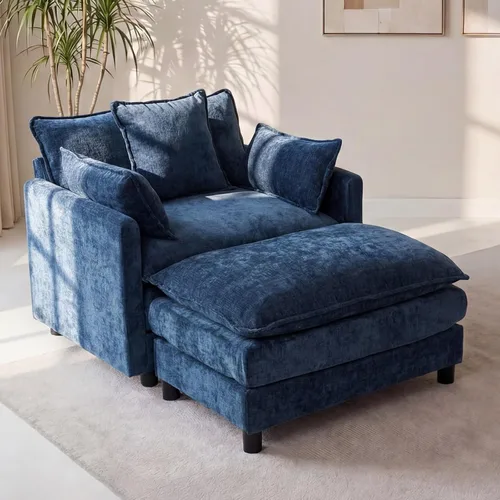 Vista 12 de Juego de sofá modular de 107 pulgadas con otomana, sofá convertible en forma de L, sofá de asiento profundo de felpilla de 3 plazas con almohadas