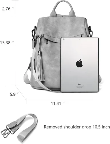 Vista 10 de Bromen - Mochila tipo bolso de mano de piel antirrobo para mujer a la moda, Beige floral, L