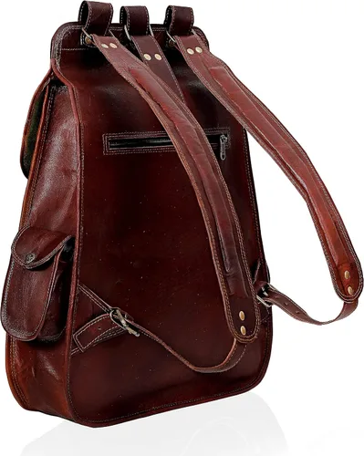 Vista 3 de cuero Mochila de cuero para computadora portátil para hombres y mujeres mejor mochila vintage mochila de viaje multi bolsillo mochila, Marrón, Glb 27