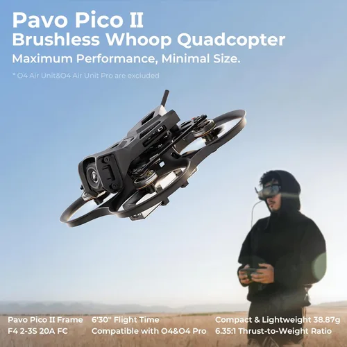 Vista 2 de BETAFPV Pavo Pico II - Cuadricóptero sin escobillas, ultraligero 2S Cinewhoop con soporte HD VTX II para O4/O4 Pro VTX, F4 2S 20A AIO FC, motor 1102