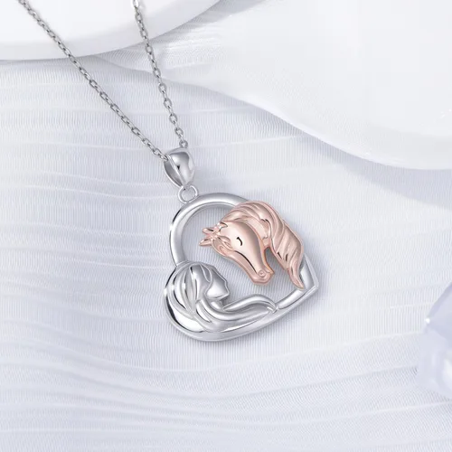 Vista 3 de Collar de plata de ley 925 con colgante de caballopatooso polarpingüinomuñeco de nieveabejacolibríunicornio, regalo de joyería para amantes