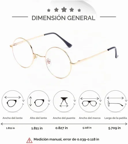 Vista 6 de Kursan Pequeñas gafas redondas claras sin prescripción del marco del círculo de los vidrios 01 Dorado