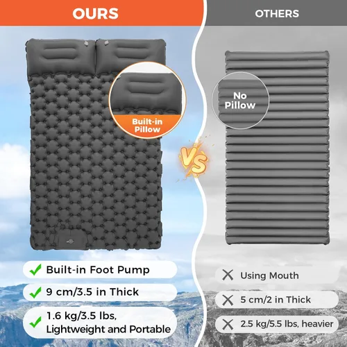Vista 9 de KingCamp Colchoneta de dormir para camping, colchoneta inflable ultraligera conectable, colchón de camping con almohada integrada de 6.3 pulgadas