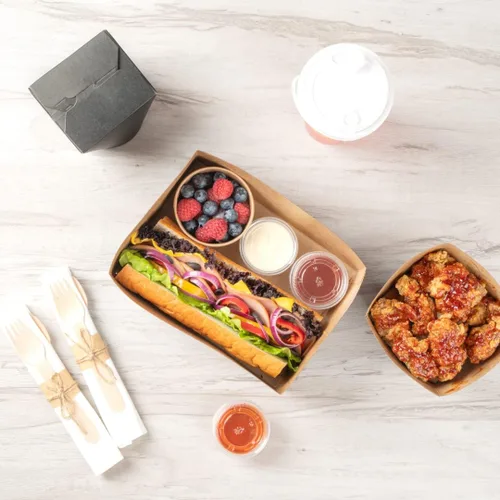 Vista 9 de Restaurantware Bio Tek - Bandejas de hamburguesas de 8.4 x 6 x 3.5 pulgadas, 100 bandejas de papel desechables para alimentos, bandejas de papel