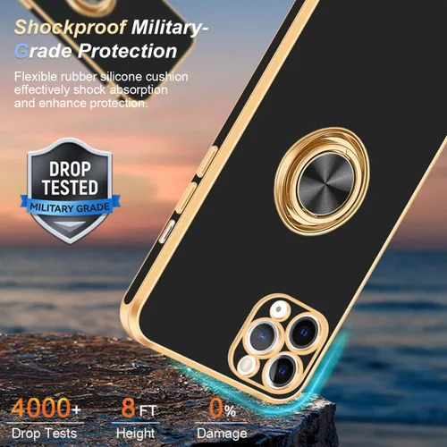 Vista 3 de Fingic Funda para iPhone 11 Pro Max, funda para iPhone 11 Pro Max con soporte de anillo, soporte de anillo giratorio de 360°, soporte magnético