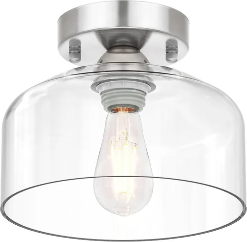 Vista 8 de Lámpara de techo semiempotrada dorada cepillada, pantalla colgante de vidrio transparente, lámpara moderna de granja para pasillo, pasillo, cocina