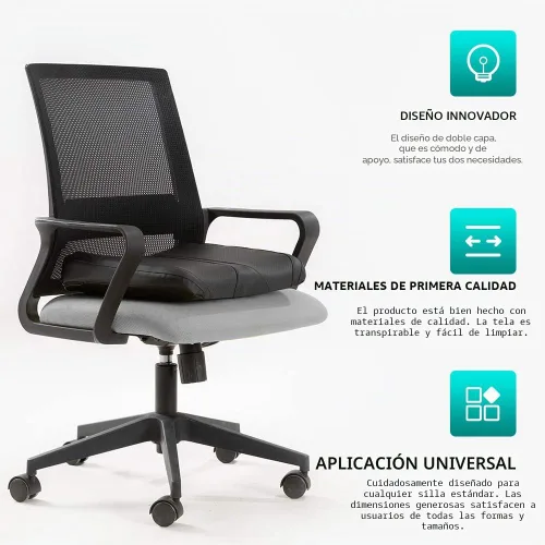 Vista 6 de Cojín de asiento de espuma viscoelástica de cuero para coches para personas bajas, para aliviar el dolor de cadera (coccis/cóccix) y de espalda