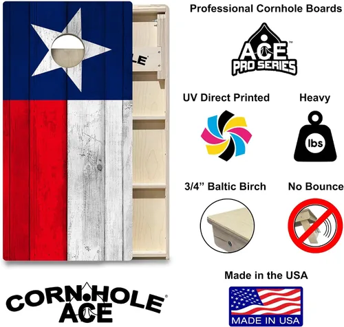 Vista 2 de CornholeAce ACE PRO State Flags Professional Cornhole Boards - No Bounce! Triple Wide Legs, 3/4" Baltic Birch Plywood, Handles, Regulation Size Texas