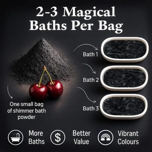 Vista 4 de Bomba de baño brillante de cereza negra en una bolsa - Bombas de baño perfumadas hechas a mano para mujeres, niños y hombres - Bombas de baño