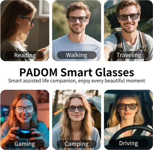 Vista 5 de Lentes inteligentes AI, admiten traducción en tiempo real en 169 idiomas con aplicación, micrófono y altavoces de sonido de oído abierto, traductor