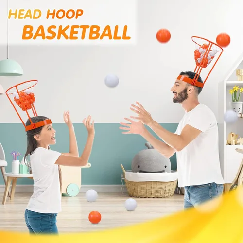 Vista 4 de Juego de Baloncesto de Aro de Cabeza para Fiesta de Carnaval para Niños y Adultos, Portátil Ajustable con Banda para la Cabeza y Red de Canasta