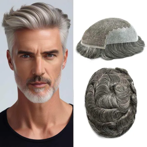 Vista 18 de Mens Toupee Human Hair Replacement System Swiss Lace Toupee For Men Hair Piece Protesis Capilar Mens Hairpiece 5X7#1 Jet Black 120% Density