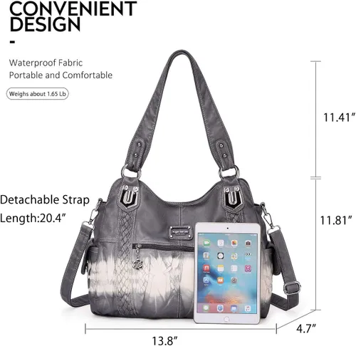Vista 143 de Angel Barcelo - Bolsa de hombro amplia para mujer, diseño Hobo, cuero lavado