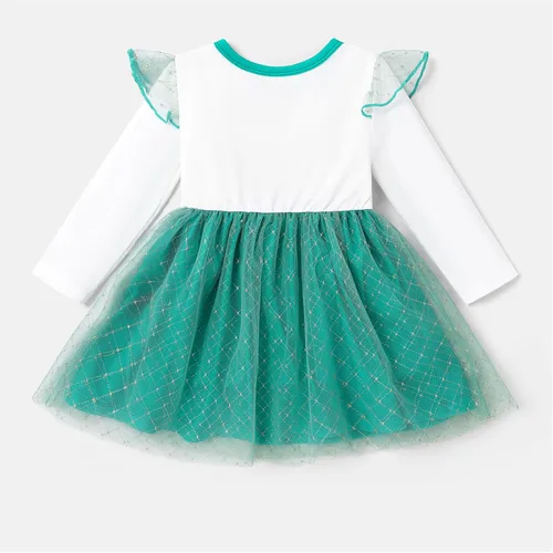 Vista 4 de Disney Vestido de princesa para niña pequeña, con volantes, manga larga, de malla, tul