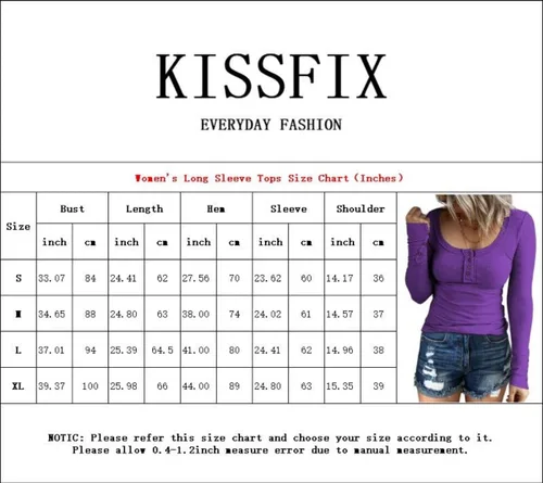 Vista 4 de Kissfix Camisas de manga larga para mujer, estilo casual, para otoño, con botones, básicas, de punto acanalado