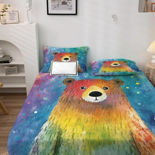 Vista 3 de Bear Sheets tamaño individual – Sábanas de cama de animales de dibujos animados, microfibra suave y bolsillo profundo, sábanas y fundas de almohada
