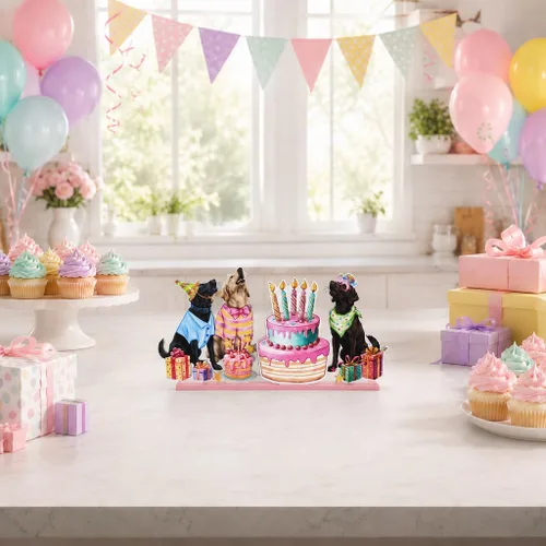 Vista 7 de Bandeja escalonada de madera para tartas de fiesta de perro con diseño de sonrisa de cumpleaños with Stands for Birthday Pet Party Home Kitchen