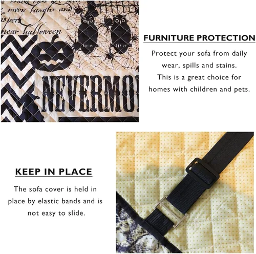 Vista 6 de Cmfshape Funda de sofá antideslizante para Halloween, funda de sofá con correas elásticas, funda antideslizante de fácil ajuste, protector de Negro
