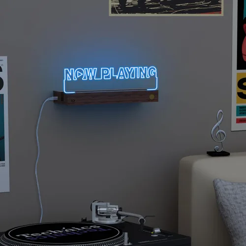 Vista 4 de OkiyiD Soporte de pared para discos de vinilo Light Up Now Playing, soporte para discos de pared, exhibición decorativa, base de madera LED, 16
