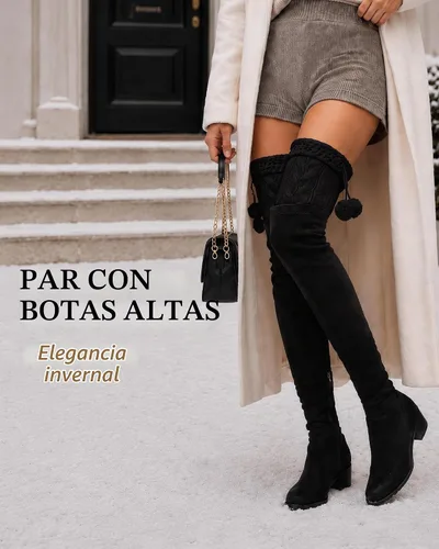 Vista 3 de Pcavin Thigh High Socks for Women, Long Cable Knit Over Knee Boot Stockings 0013 Estilo Negro