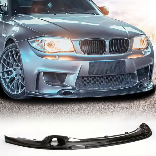 Vista 8 de Borde de parachoques delantero de fibra de carbono compatible con BMW Serie 1 E82 1M Coupé 2011-2018 protector divisor de alerón de barbilla