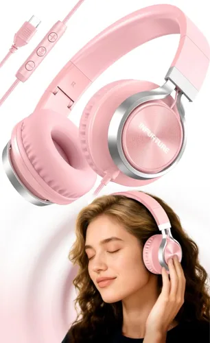 Vista 11 de INFURTURE - Auriculares USB C con micrófono, control de volumen, cable sin enredos, auriculares tipo C con cable, plegables y ligeros para iPhone