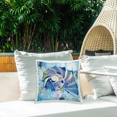 Vista 3 de Stupell Industries Modern Nautilus Beach Shell Design by Liz Jardine - Almohada (18 x 18 pulgadas), color azul