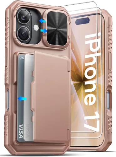 Vista 22 de ATATOO Funda tipo cartera para iPhone 17, tarjetero integrado (3-5 tarjetas), funda para cámara deslizante y bloqueo RFID, protección de grado Negro
