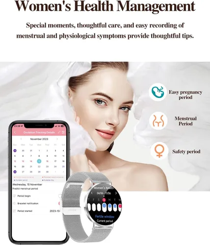 Vista 5 de Relojes inteligentes para mujer, pulseras pequeñas, correa de silicona rosa de 1.614 in, reloj inteligente con llamada Bluetooth, pantalla AMOLED