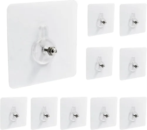 Vista 6 de Hitefu 10 ganchos autoadhesivos sin clavos, ganchos de pared resistentes para colgar, adhesivos sin tornillos para montaje en pared, ganchos